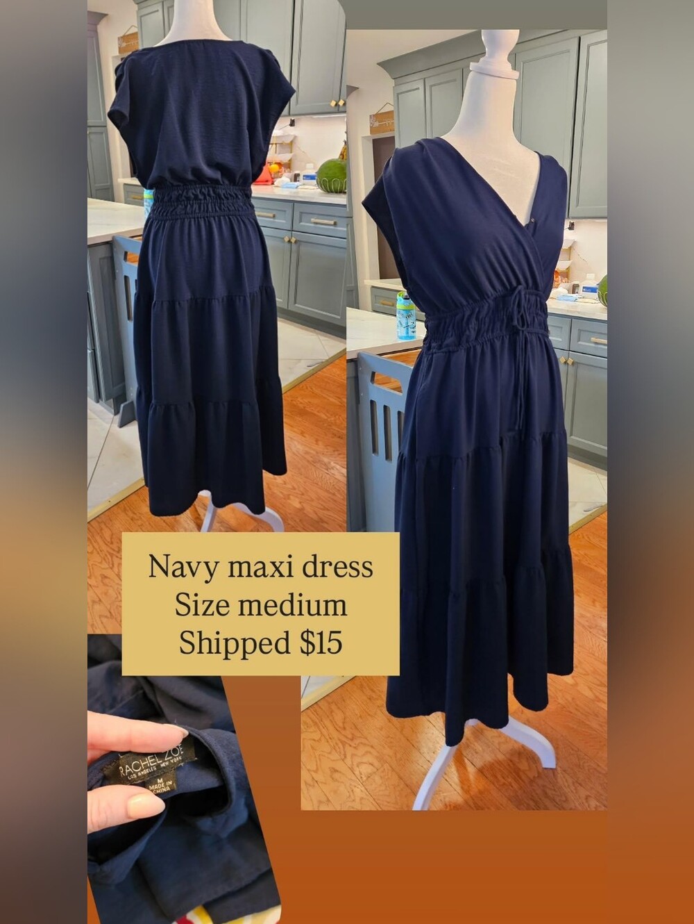 Rachel Zoe Navy Tiered Maxi with V-Neck and Smocked Waist